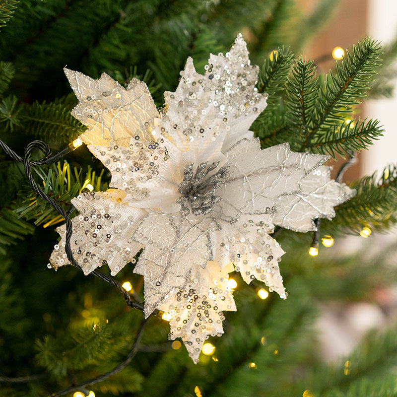 Sequin Poinsettia Decorative Flower – 25cm Glitter Bloom