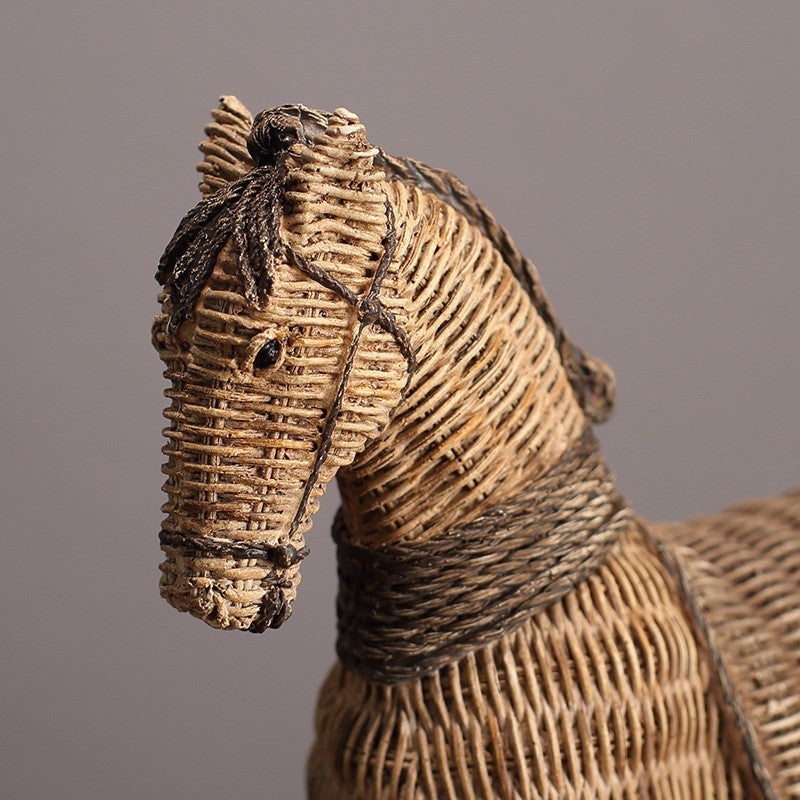 Handwoven Rattan Horse Decorative Sculpture Berriscent