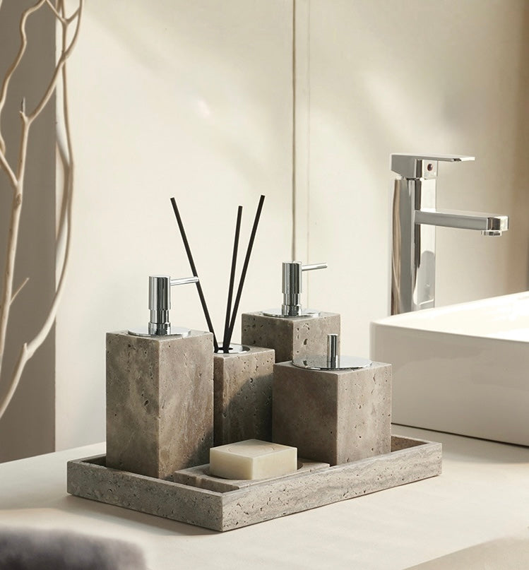Silver Cavestone Bathroom Deluxe Set Berriscent