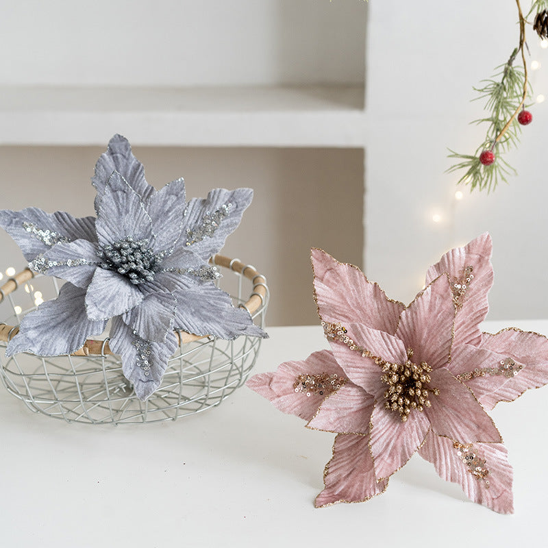 Velvet Glitter Poinsettia Flowers – Set of 2 Berriscent 