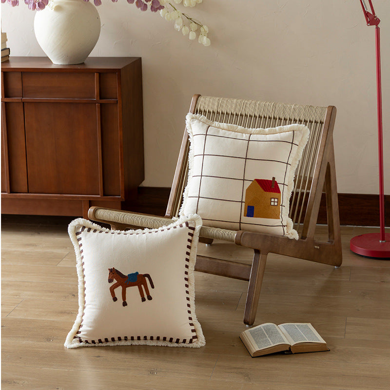 Countryside Embroidered Cotton Pillowcases – 45×45 cm Berriscent