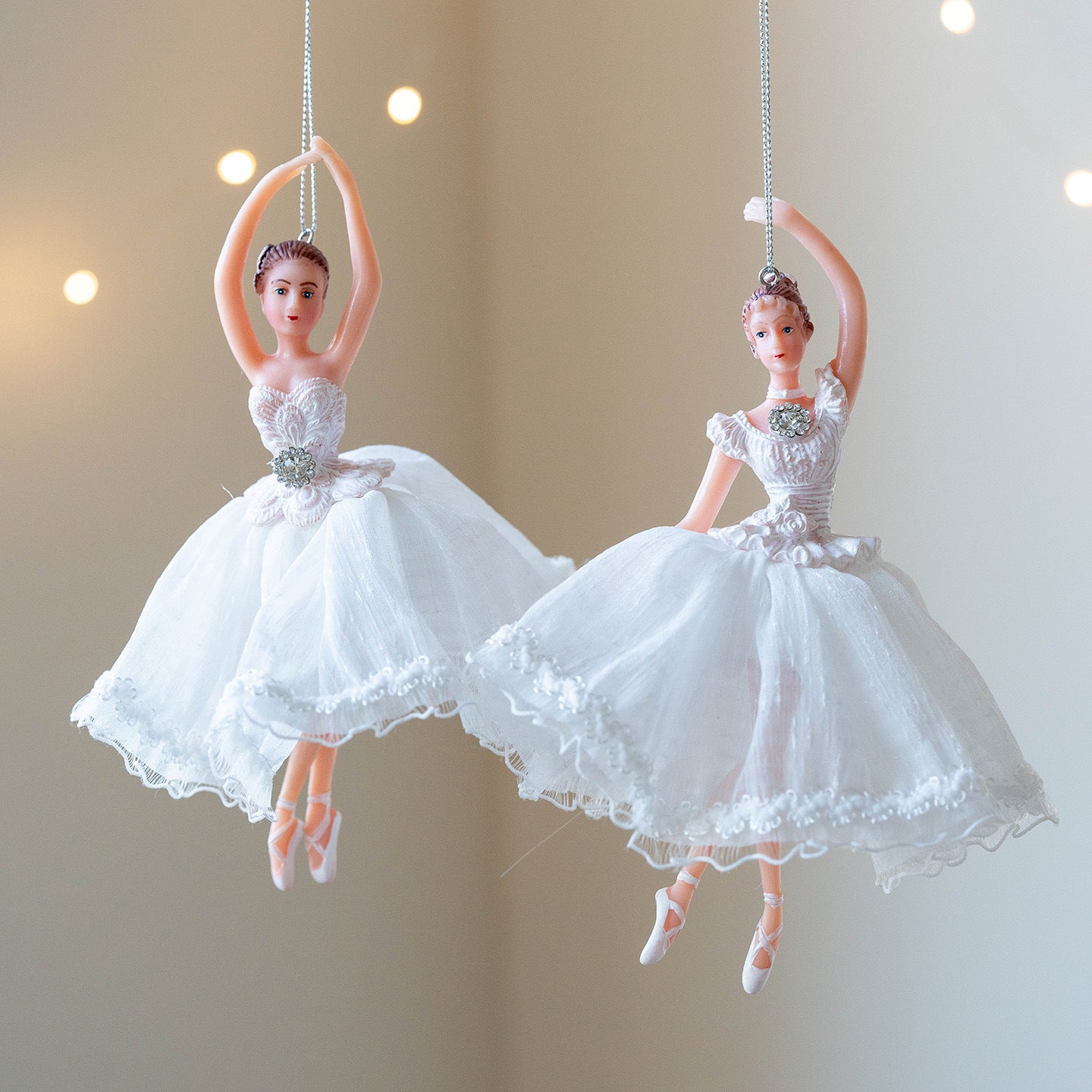 Elegant Ballerina Ornaments in White Dress Set Berriscent