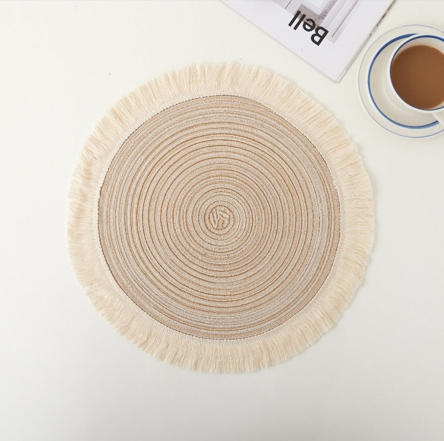 Natural Woven Round Placemats with Fringe – 38 cm / 42 cm Berriscent