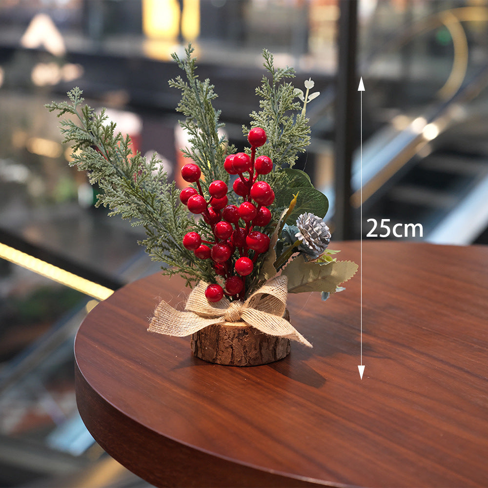 Christmas Table Decoration with Pine, Berries & Rustic Base – 25 cm