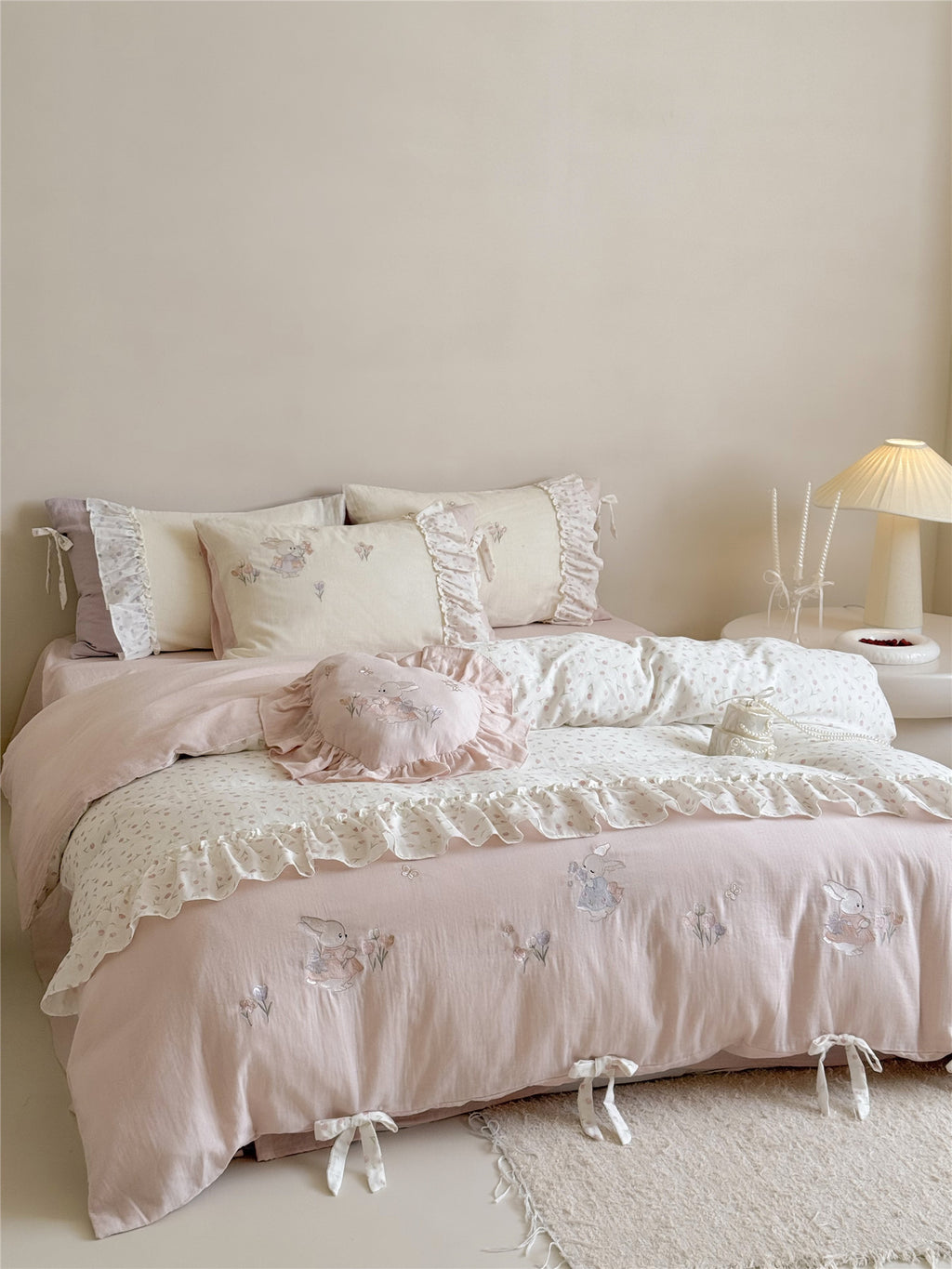The Lapin Ribbon | Embroidered Bunny & Ruffle Bed Linen