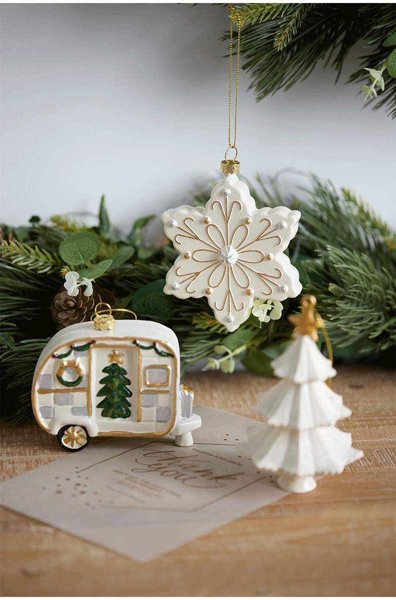 Snowlit Grace Christmas Ornaments – Elegant White & Gold Holiday Collection