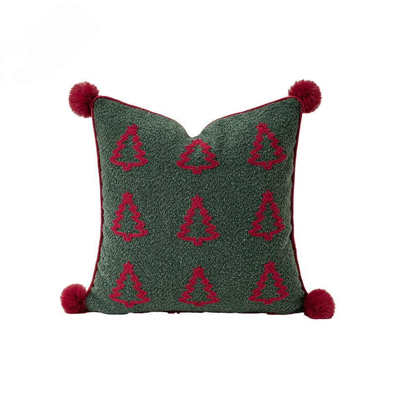 Christmas Green Textured Pillow Collection – Embroidered Covers & Tree Cushion Berriscent