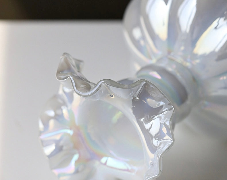 Iridescent White Glass Ruffle Vase Berriscent