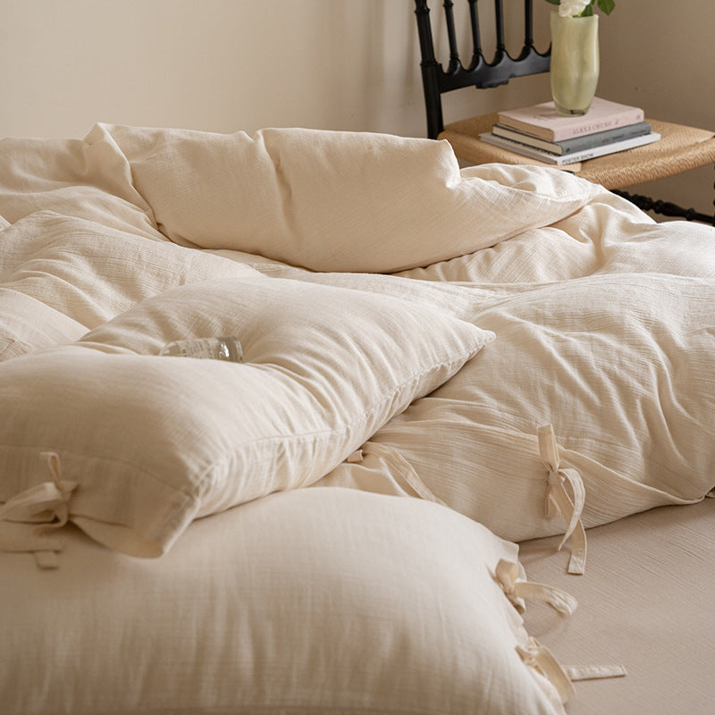 Natural Weave Tie Closure Pure Cotton Bedding Set (60s) Berriscent