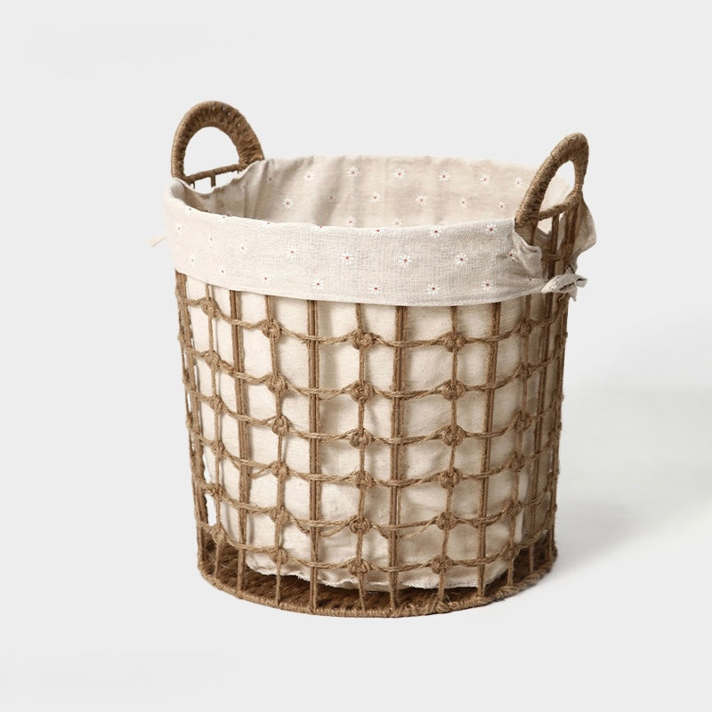 Round Handwoven Rope Storage Basket with Linen Lining Berriscent