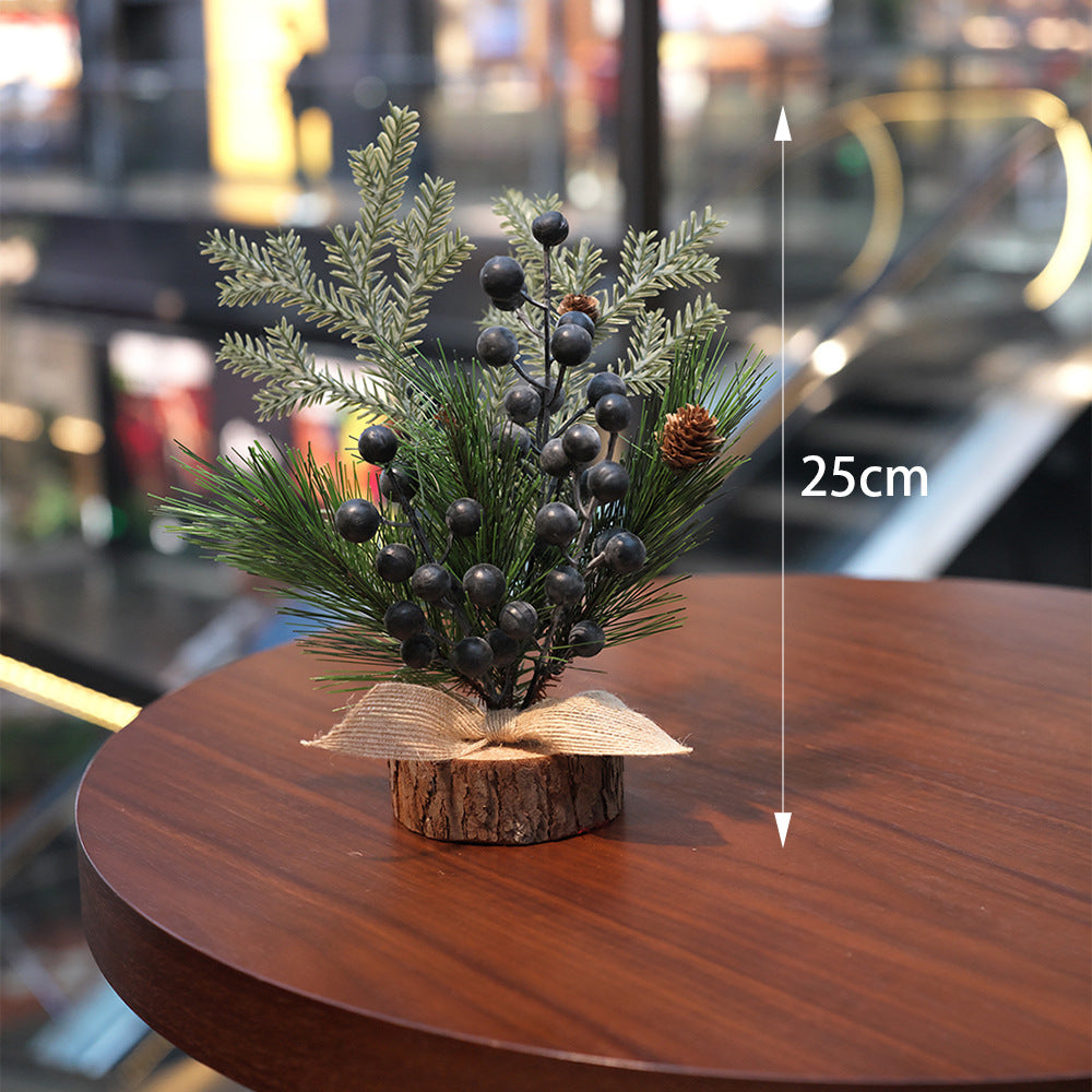 Christmas Table Decoration with Pine, Berries & Rustic Base – 25 cm