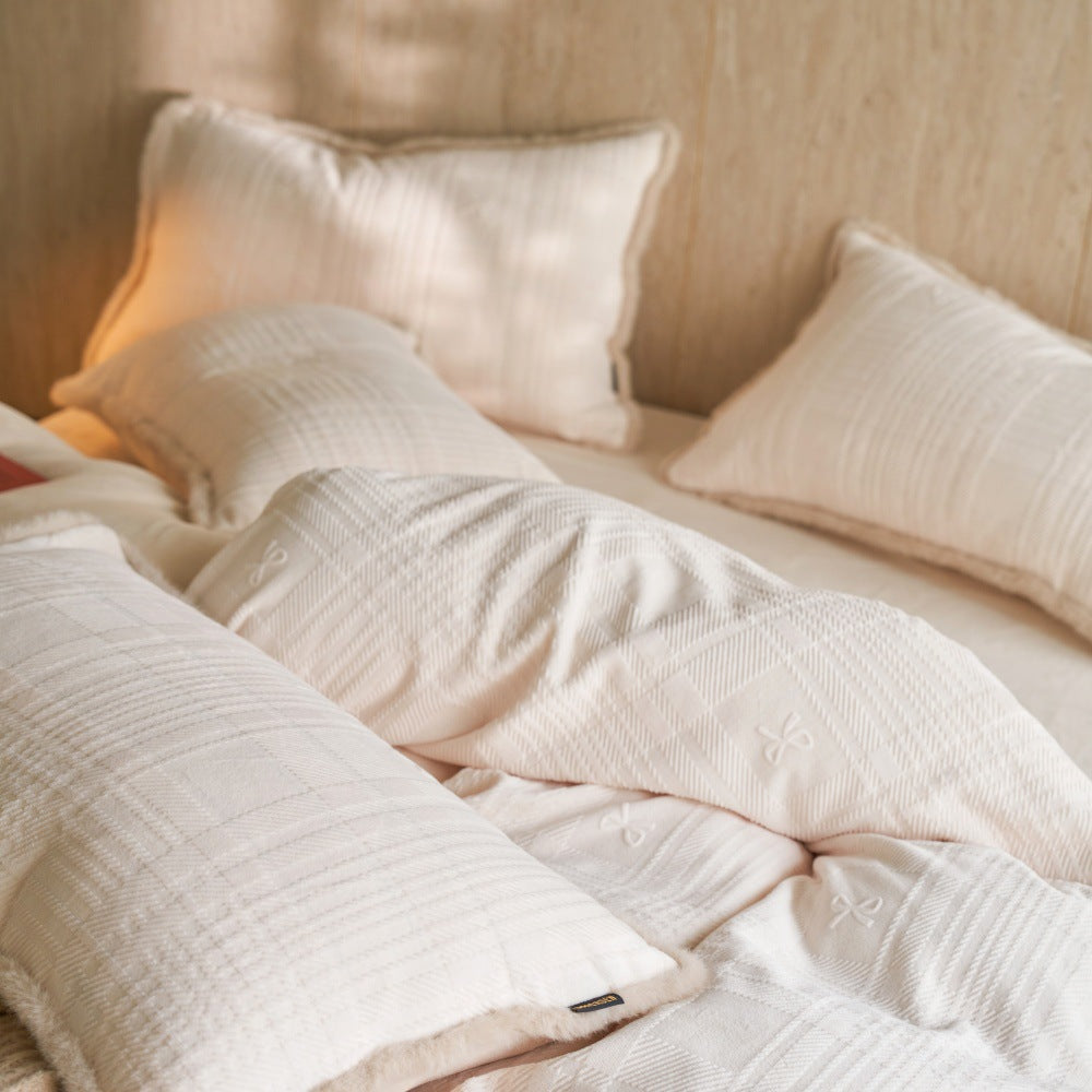 The Tethered Bow | Sculpted Matte Milk Velvet Bed Linen