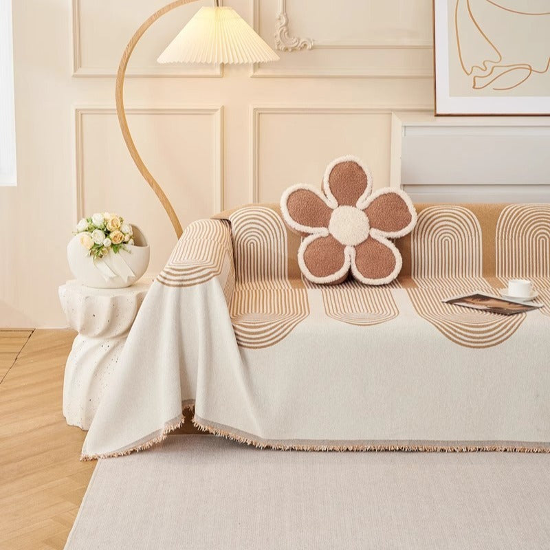 Arc Lines Chenille Sofa Cover Berriscent