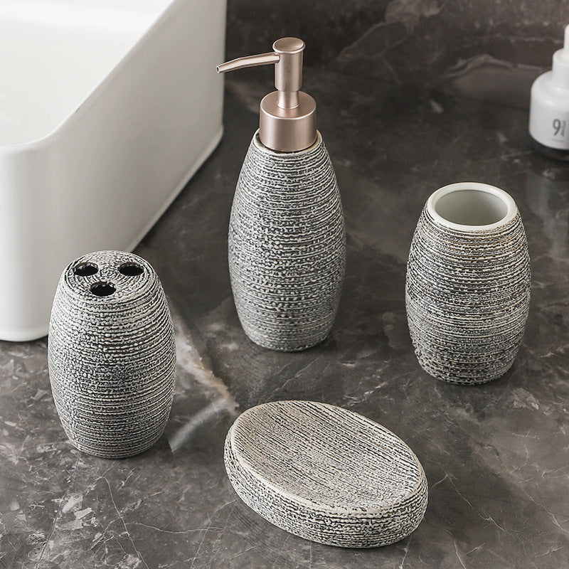 Obsidian Texture Ceramic Bathroom Set Berriscent