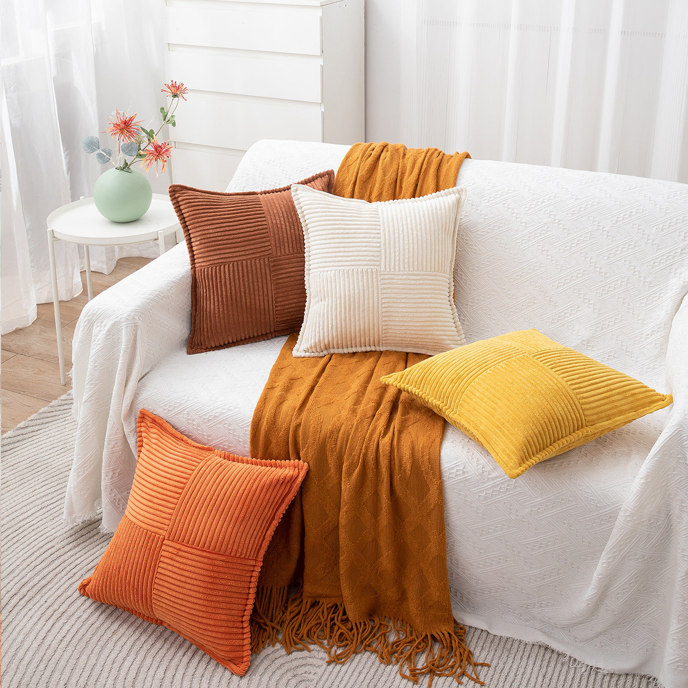 Corduroy Patchwork Cushion Cover Berriscent