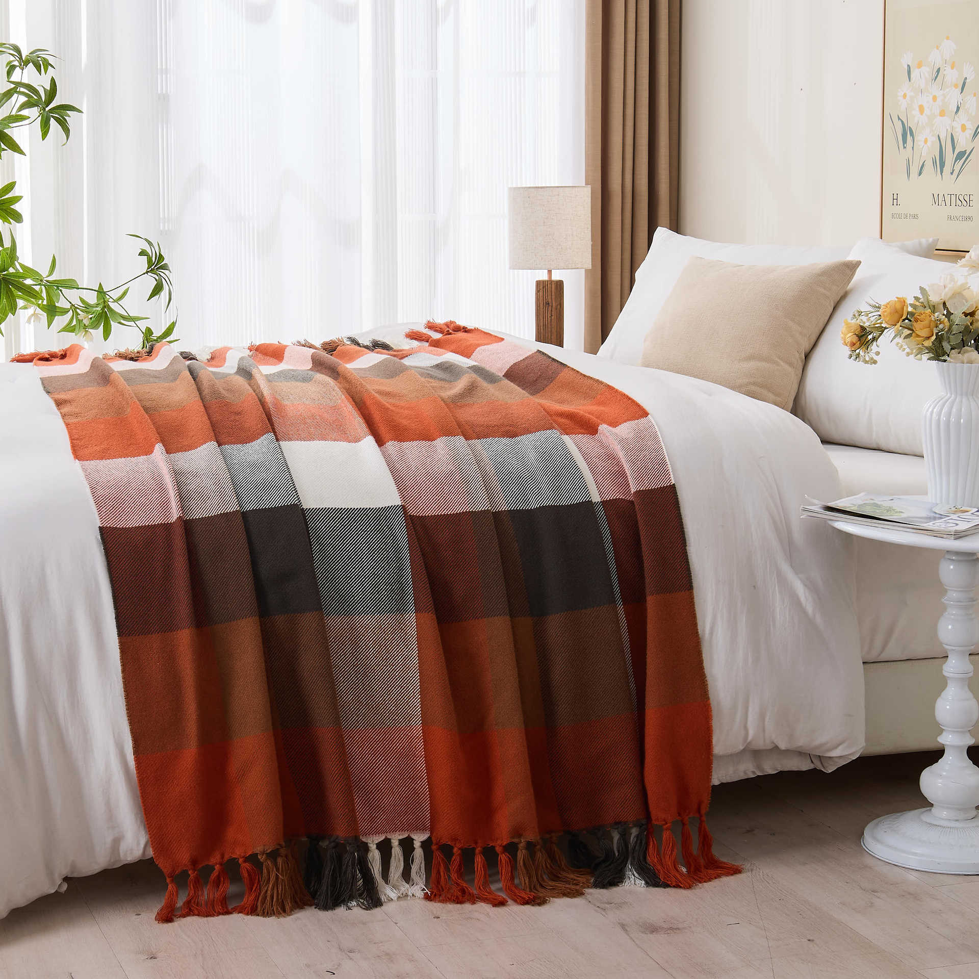 Plaid Tassel Woven Throw Blanket – Warmth & Style in Every Thread Berriscent