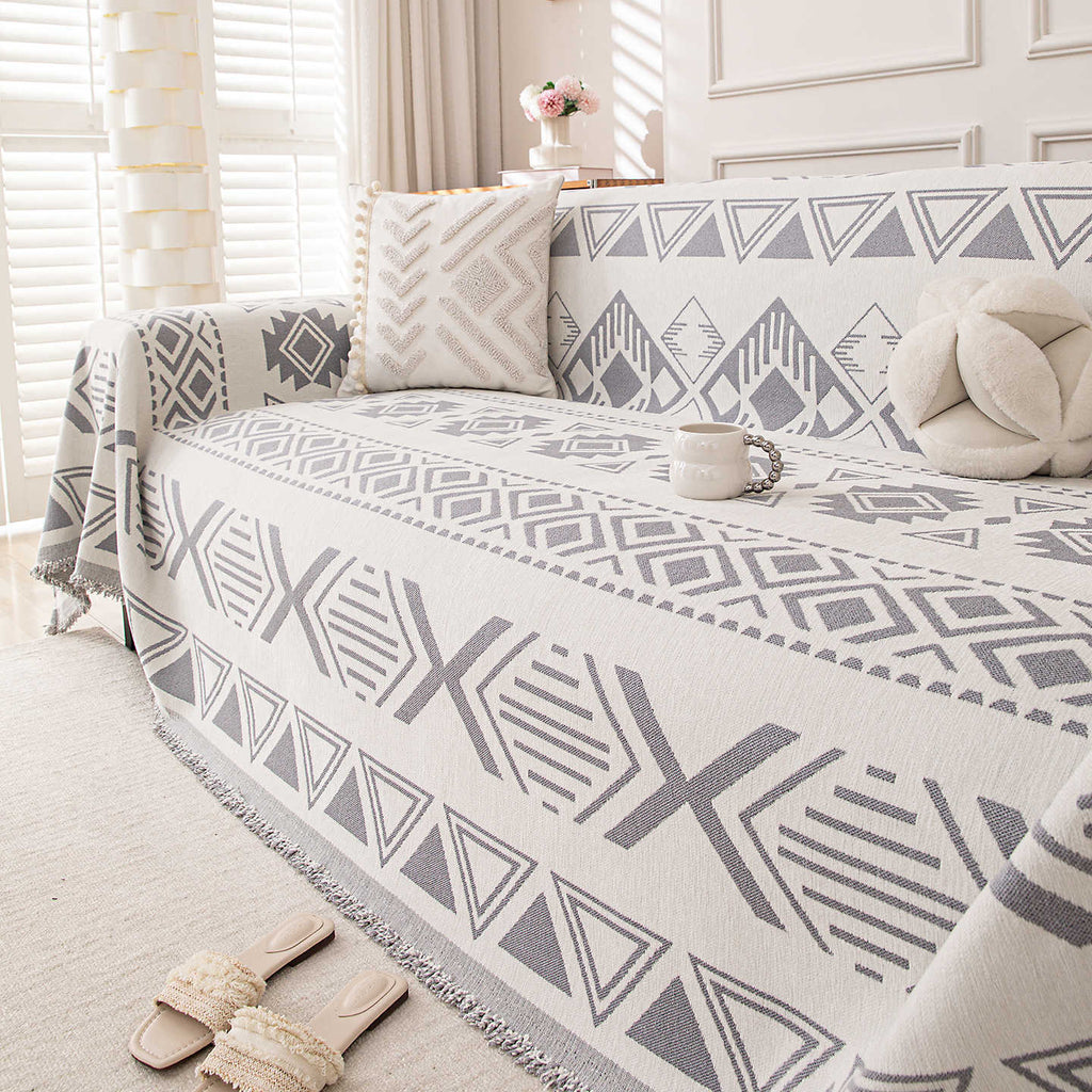 Reversible Geometric Chenille Sofa Cover — Artisanal Comfort Collection
