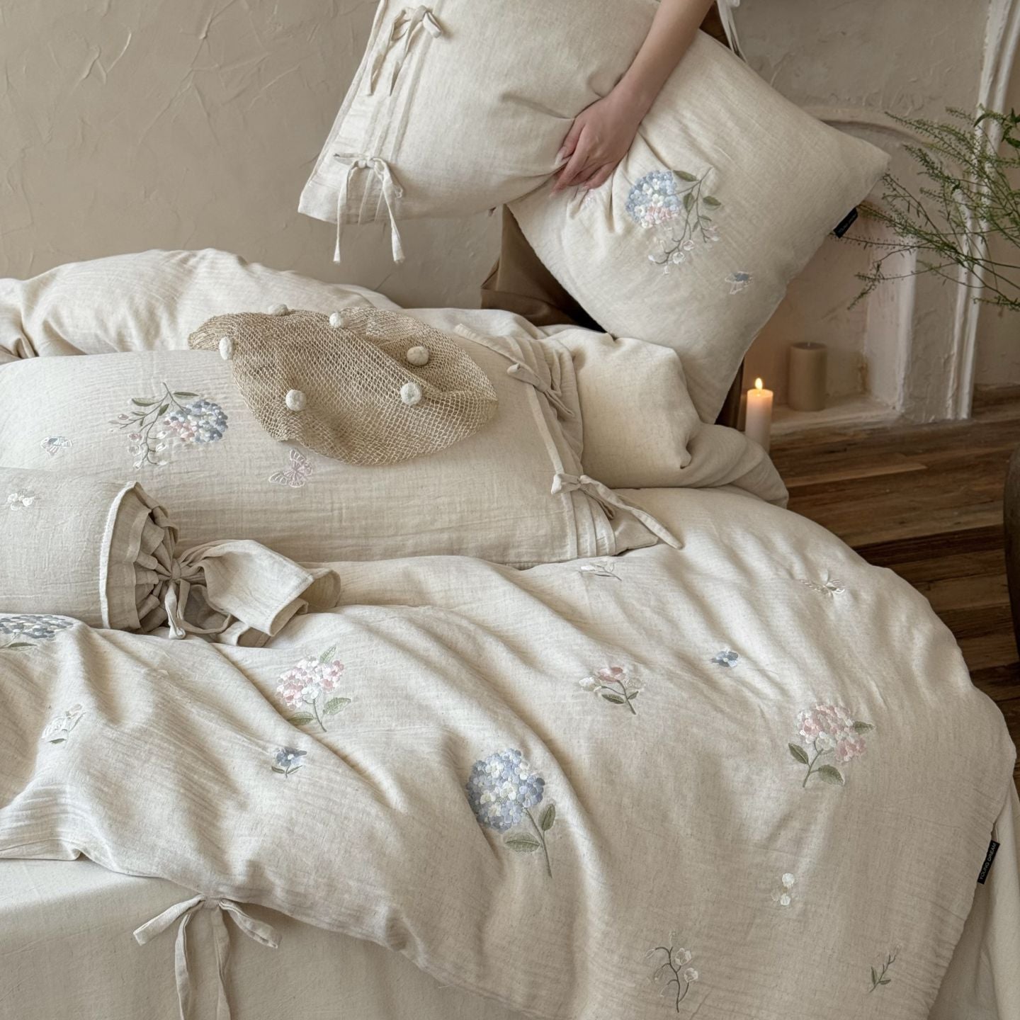 The Garden Room | Cotton–Hemp Embroidered Bed Linen