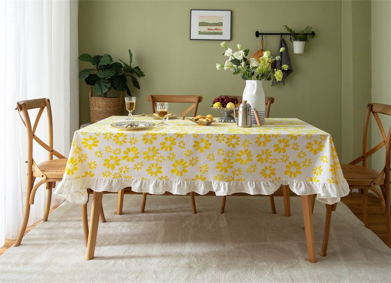Sunny Bloom Ruffled Tablecloth Berriscent