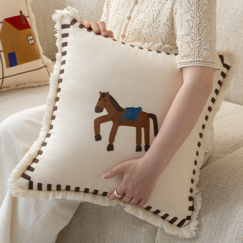 Countryside Embroidered Cotton Pillowcases – 45×45 cm Berriscent