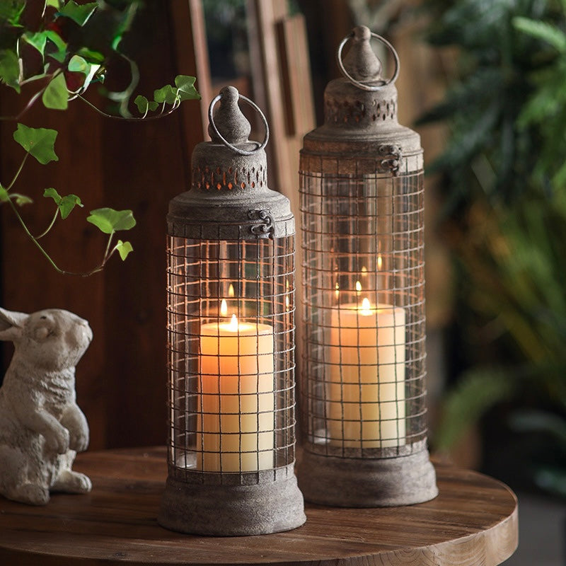 Rustic Aged Metal Cage Lantern – Tall Vintage Candle Holder Berriscent