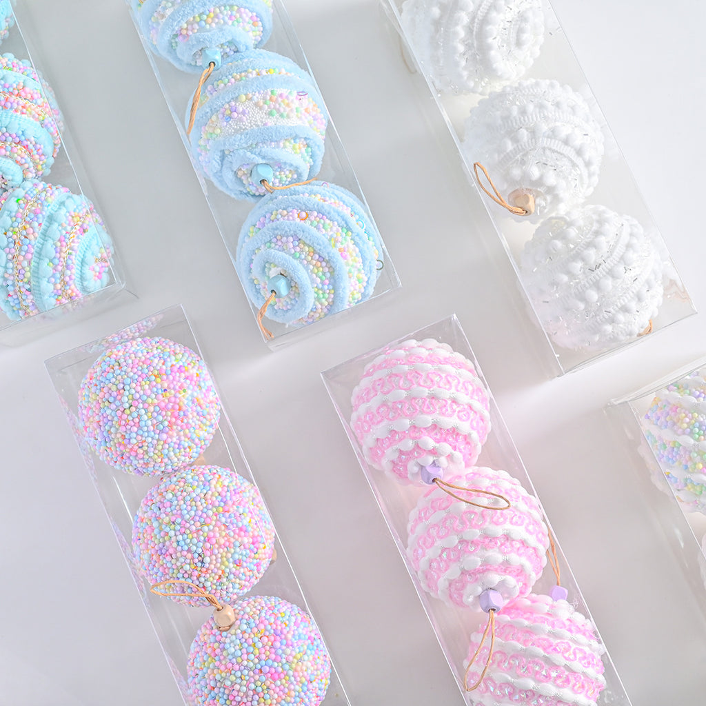 Sugarplum Dreams Collection Christmas Tree Baubles – Set of 3 (8 cm)