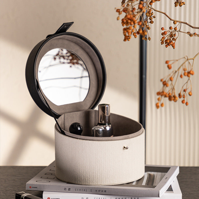 Round Vanity Storage Box with Mirror Berriscent