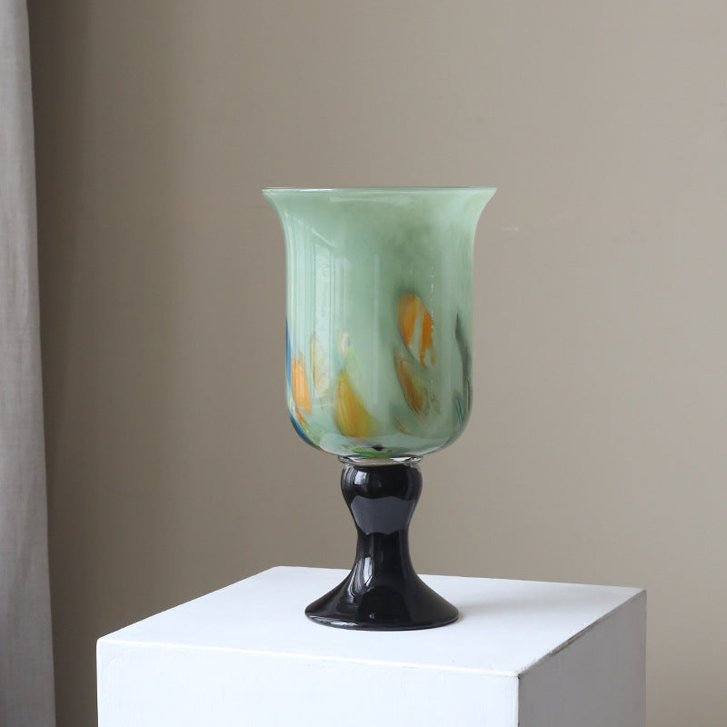 Artisan Hand-Blown Glass Vase on Black Pedestal Berriscent