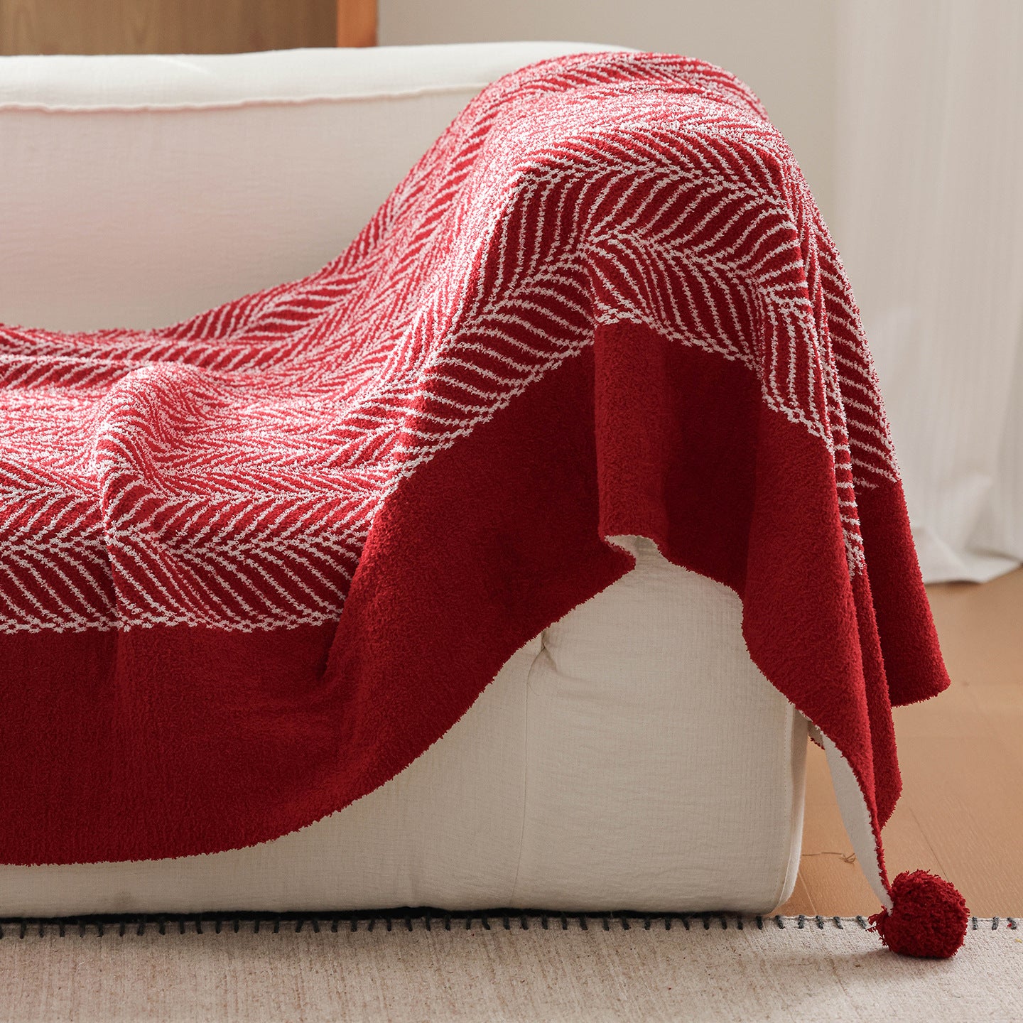 Red Woven Pom-Pom Throw Blanket Berriscent