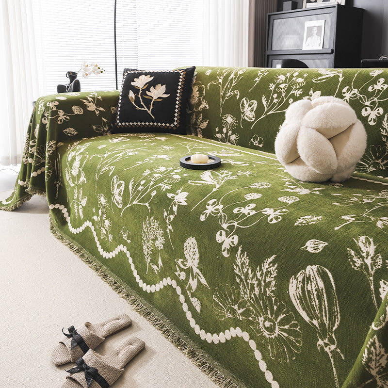 Botanical Harmony Chenille Sofa Cover Berriscent