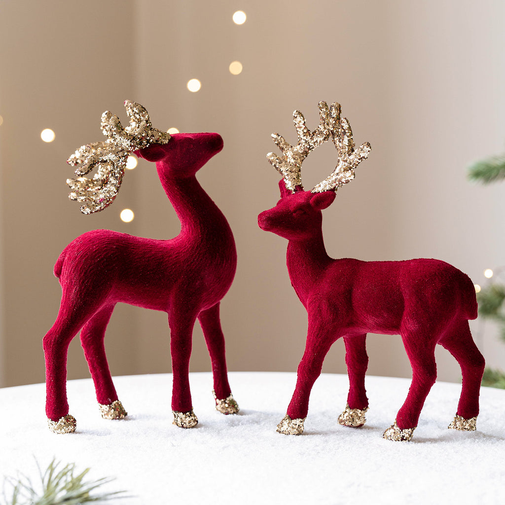 Luxury Christmas Deer Figurine Collection – Velvet & Glitter Pairs