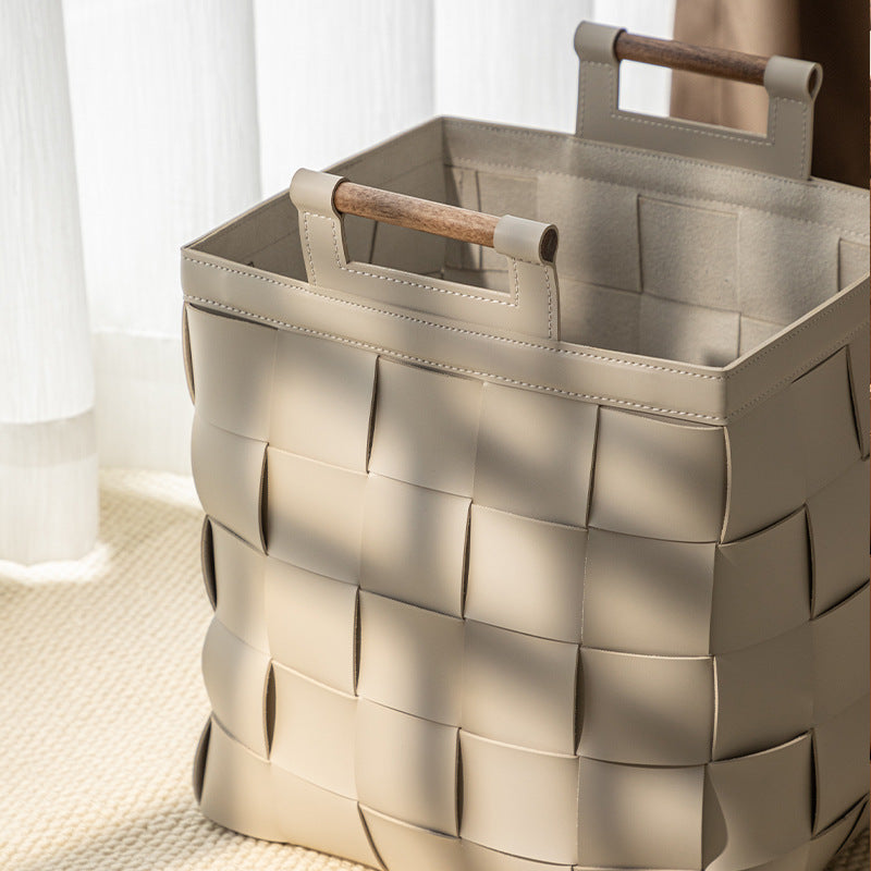 Woven Leather Storage Basket Berriscent