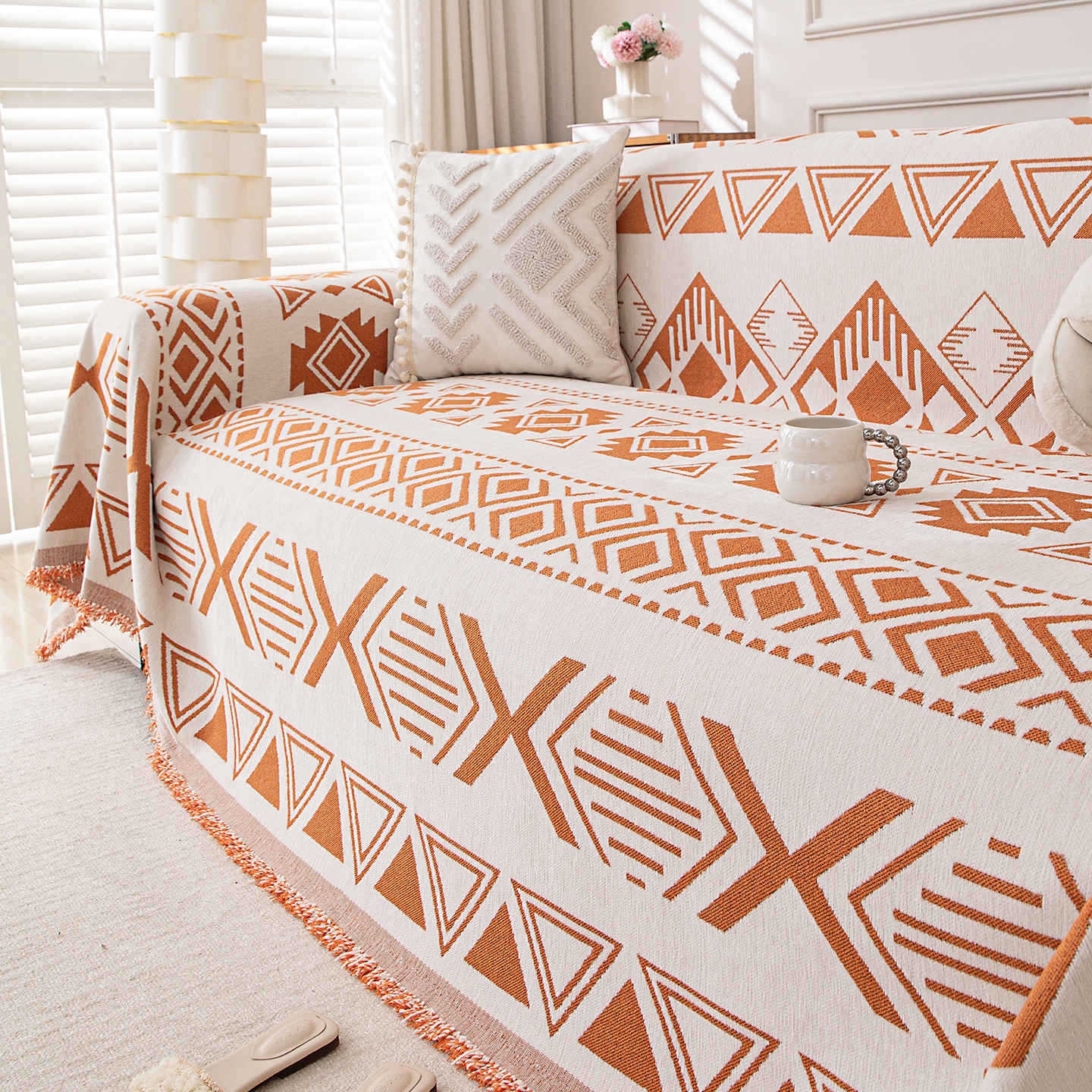 Reversible Geometric Chenille Sofa Cover — Artisanal Comfort Collection