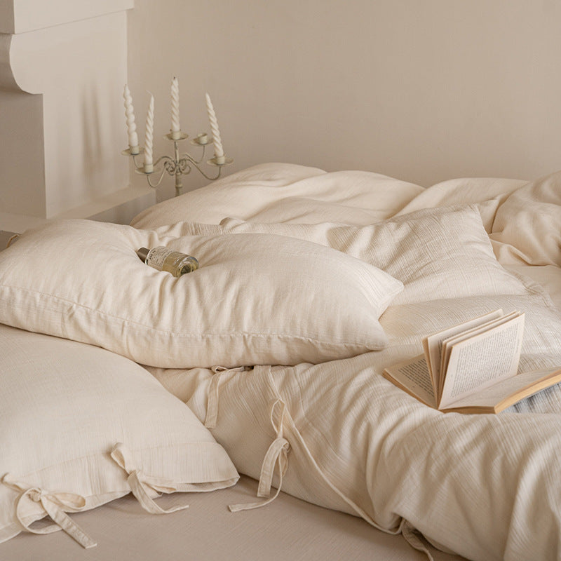 Natural Weave Tie Closure Pure Cotton Bedding Set (60s) Berriscent