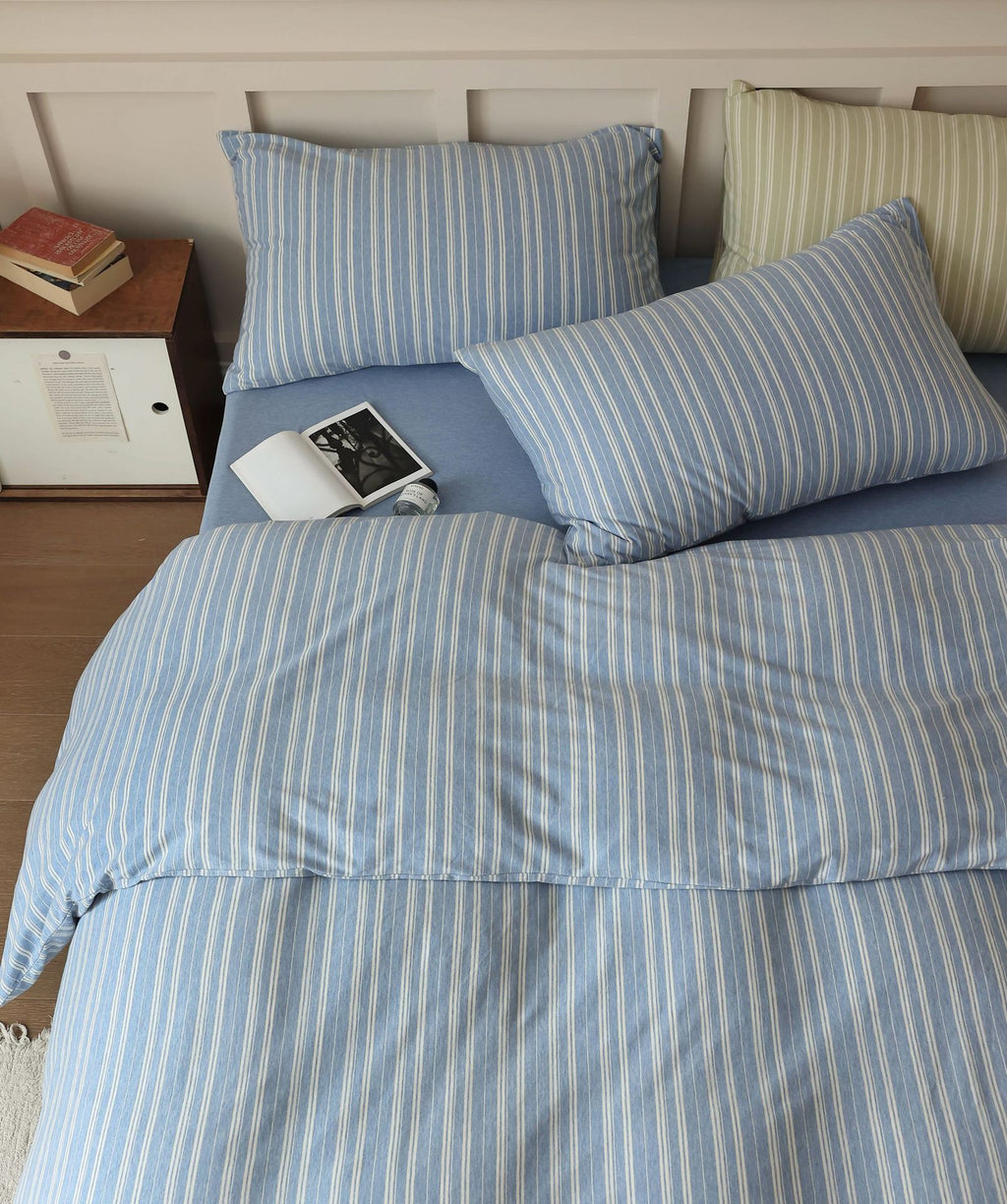 Blue Stripe Pure Cotton Bedding Set Berriscent