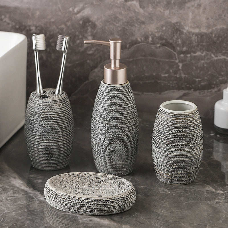 Obsidian Texture Ceramic Bathroom Set Berriscent