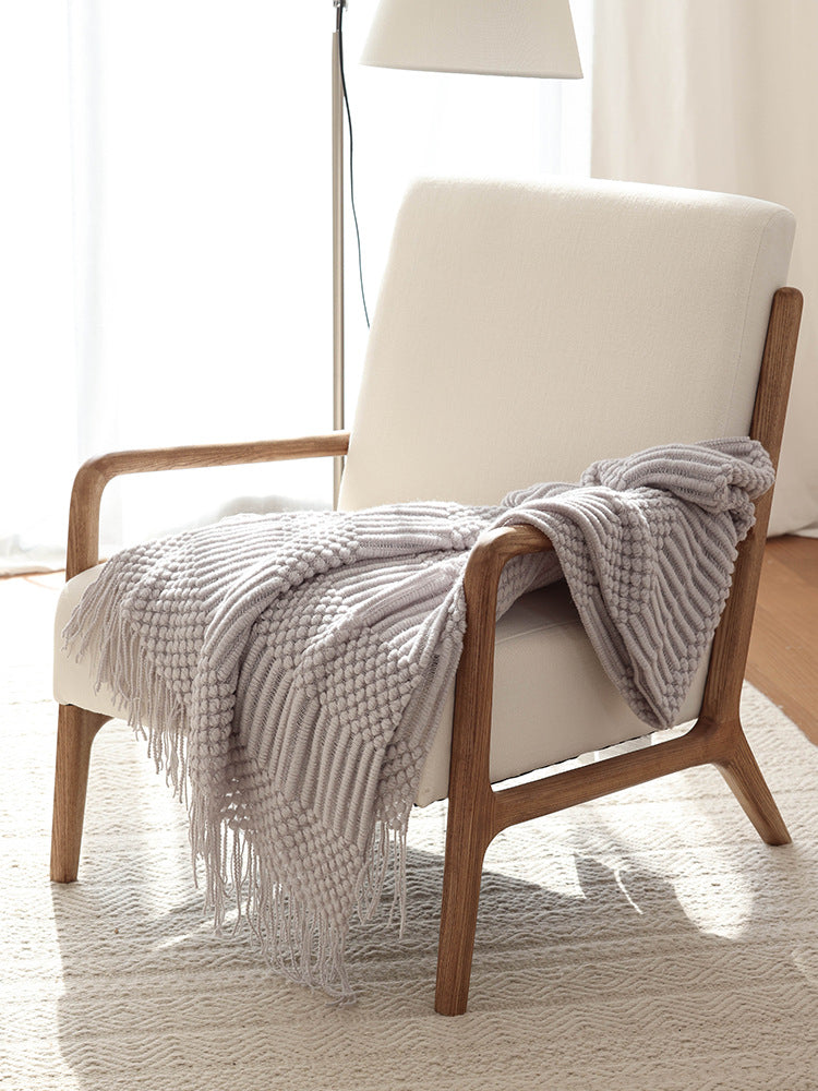 Textured Woven Fringe Throw in Acrylic Fibre Berriscent