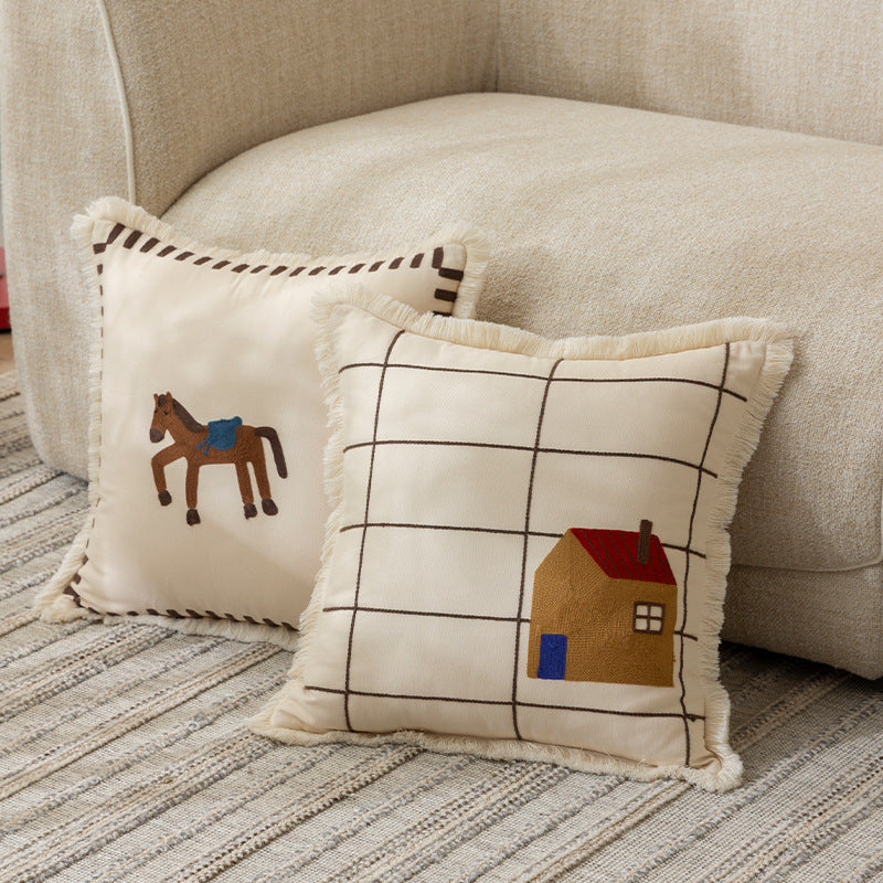 Countryside Embroidered Cotton Pillowcases – 45×45 cm Berriscent