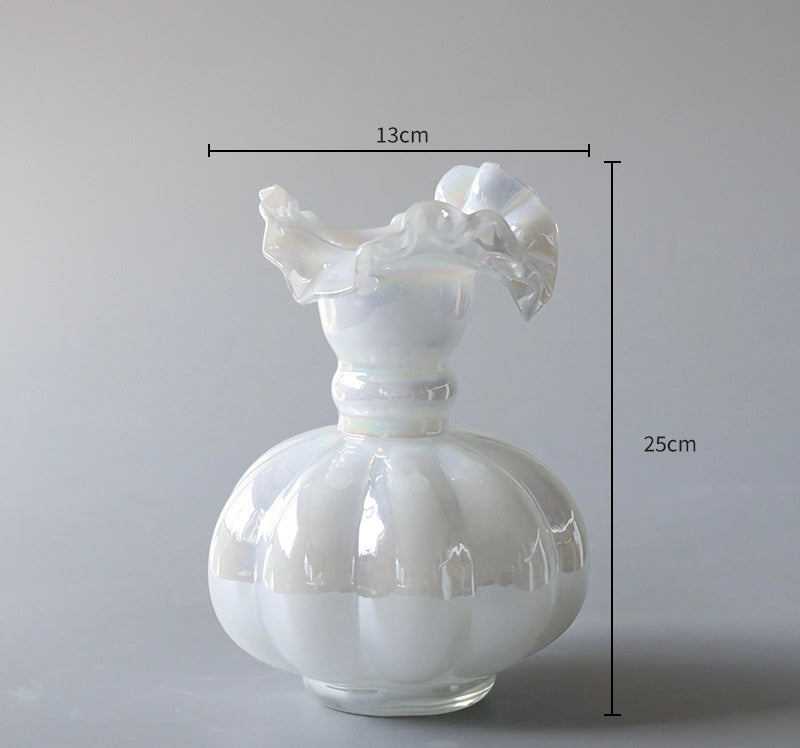 Iridescent White Glass Ruffle Vase Berriscent