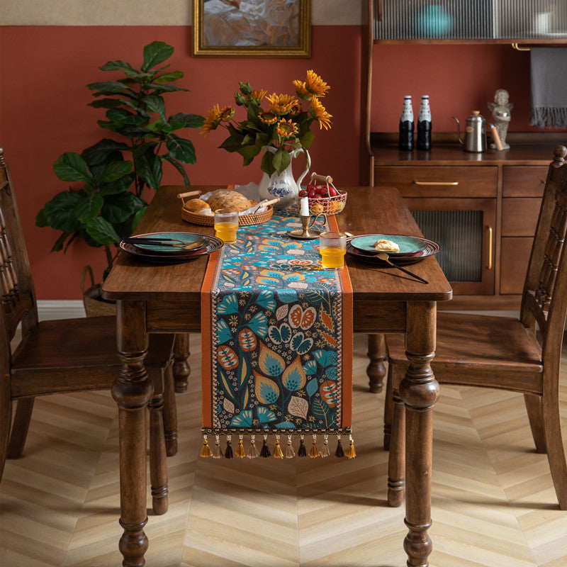 Bohemian Jacquard Table Runner with Tassels Berriscent