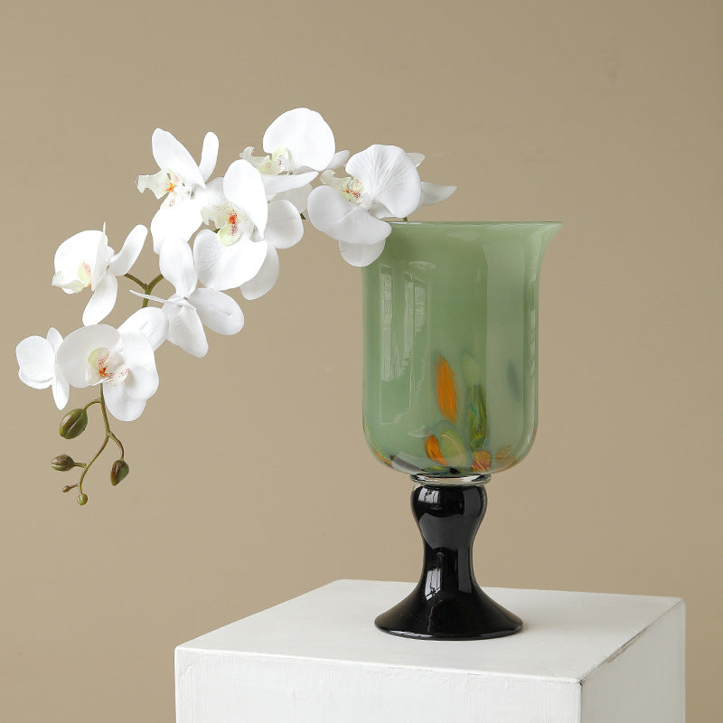 Artisan Hand-Blown Glass Vase on Black Pedestal Berriscent