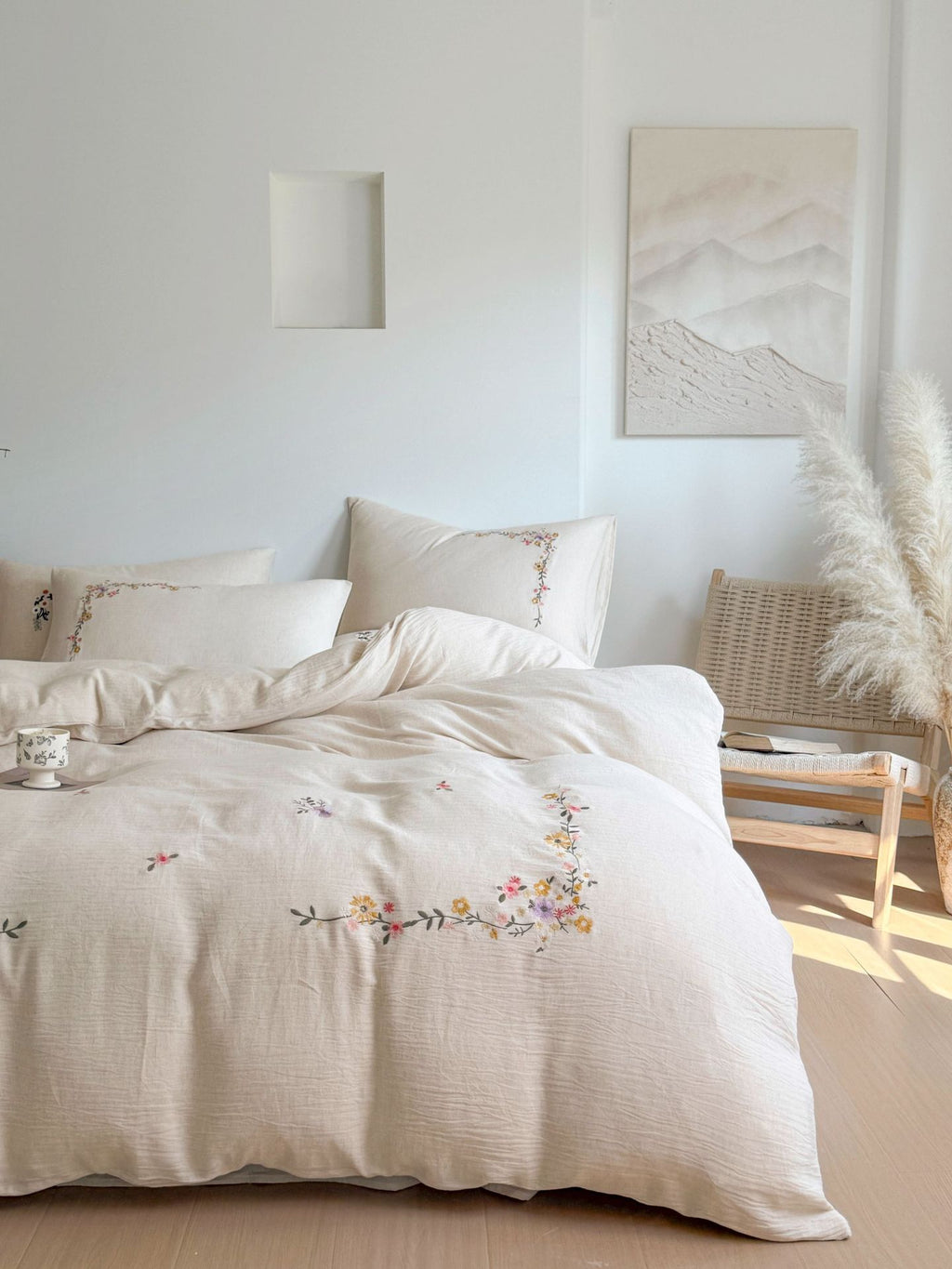 Maison Fleur Embroidered Cotton-Linen Bedding Set Berriscent