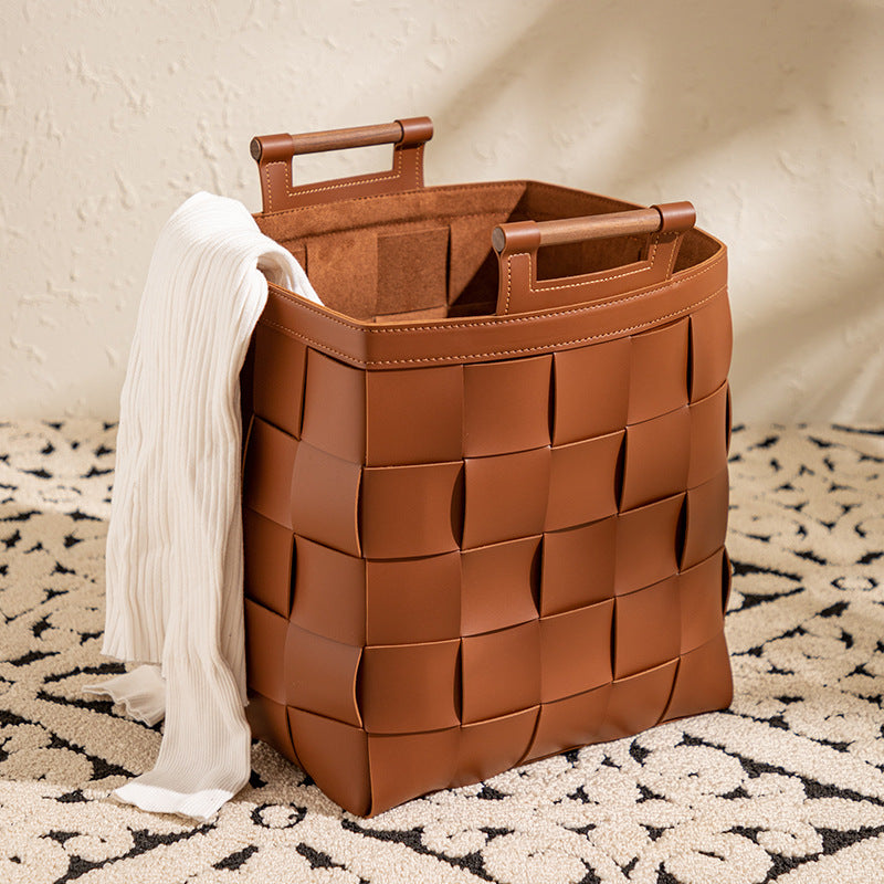 Woven Leather Storage Basket Berriscent
