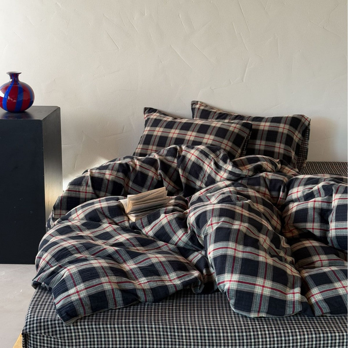 Midnight Plaid 60s Cotton 4-Piece Bedding Set Berriscent