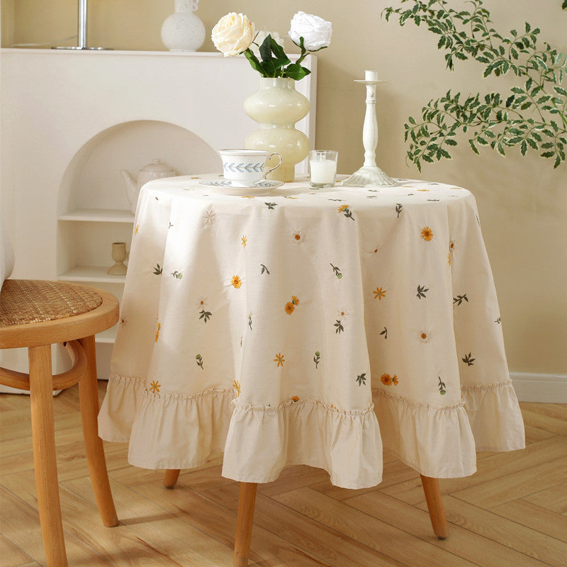 Floral Embroidered Cotton Round Tablecloth Berriscent