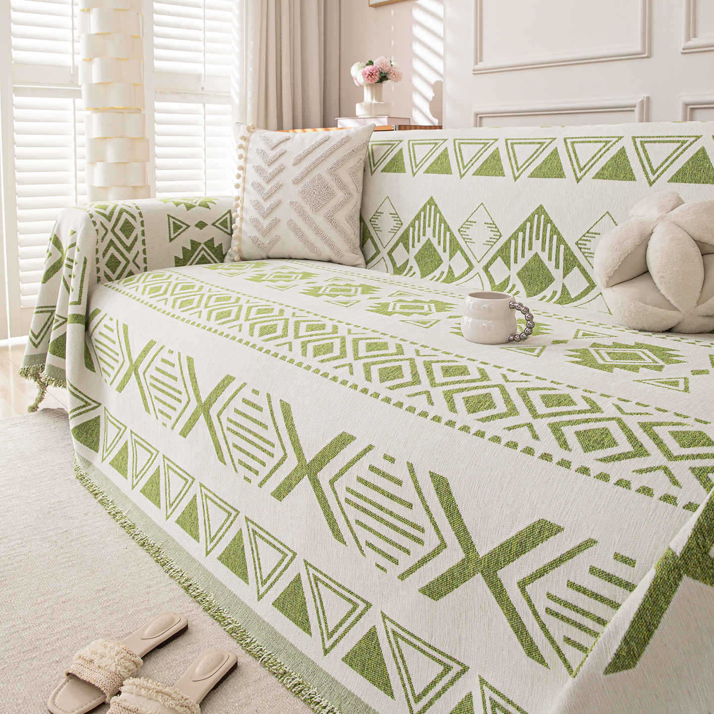 Reversible Geometric Chenille Sofa Cover — Artisanal Comfort Collection