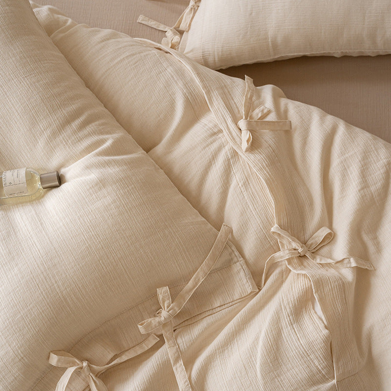 Natural Weave Tie Closure Pure Cotton Bedding Set (60s) Berriscent