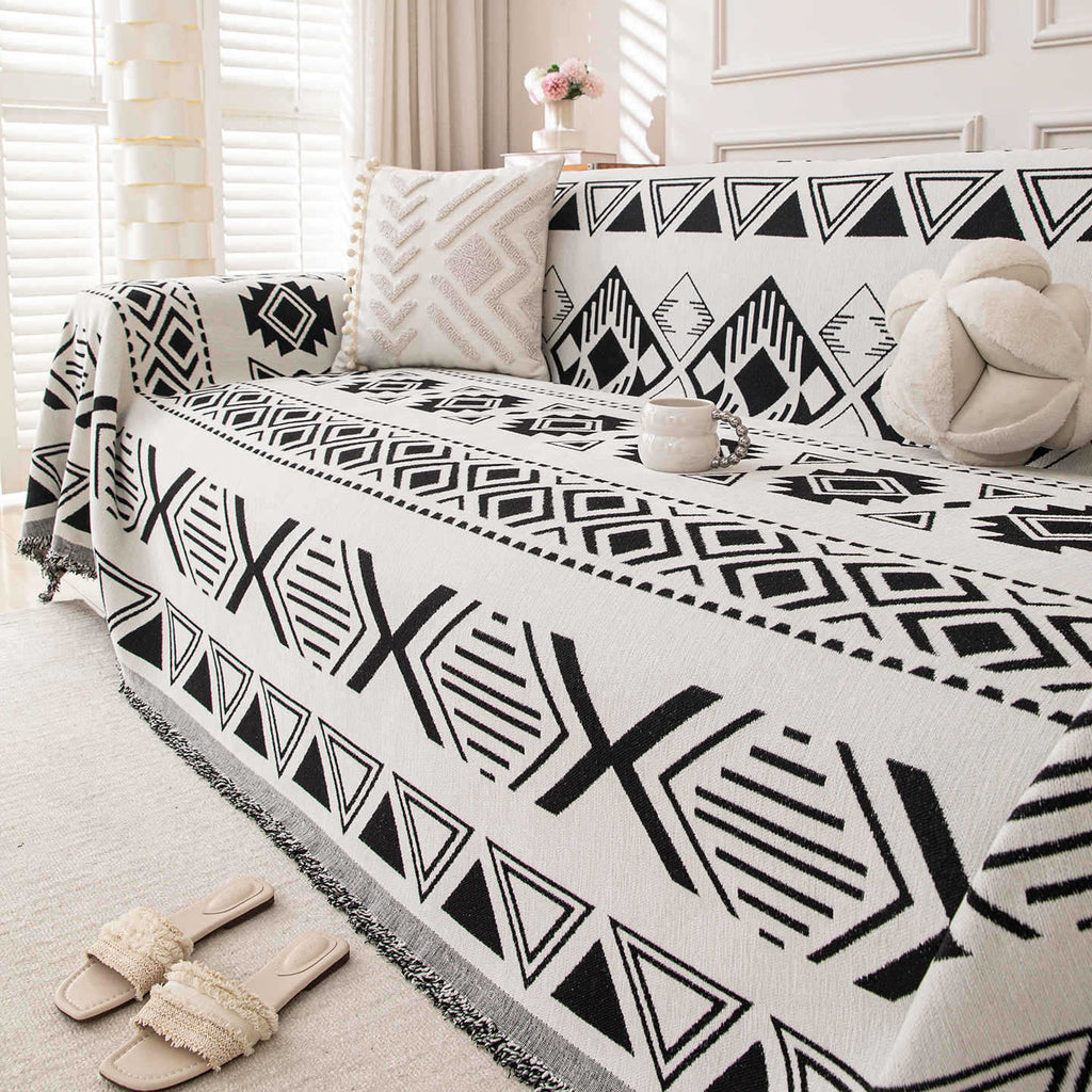 Reversible Geometric Chenille Sofa Cover — Artisanal Comfort Collection