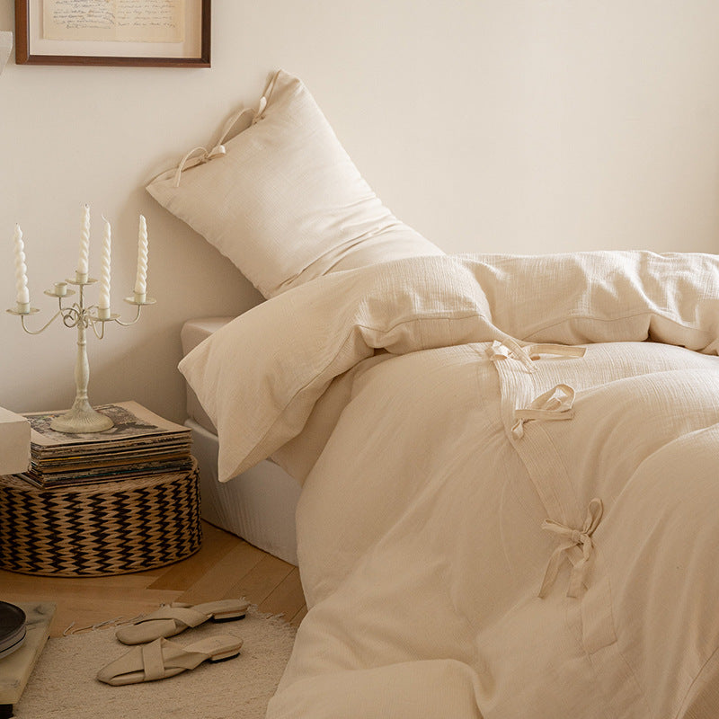 Natural Weave Tie Closure Pure Cotton Bedding Set (60s) Berriscent