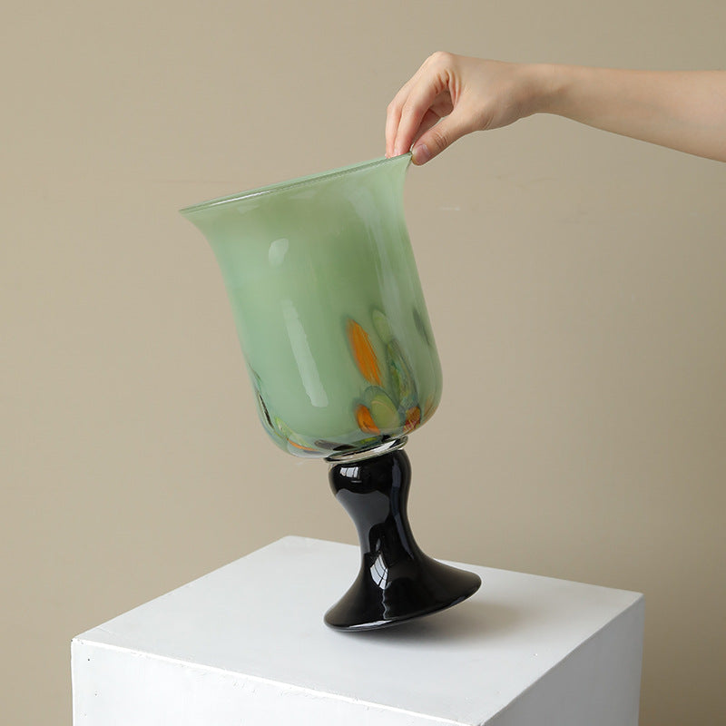 Artisan Hand-Blown Glass Vase on Black Pedestal Berriscent